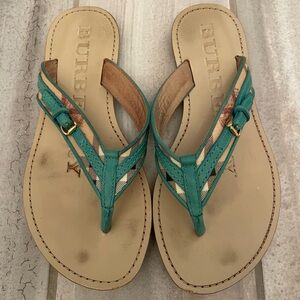 Burberry Teal Nova Check Thong Sandals With Buckle Size 36